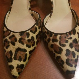 Antonio Melani Leopard print ankle strap pointy shoes.